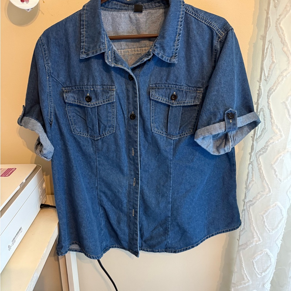 SHEIN Blue Denim Button-Up Shirt